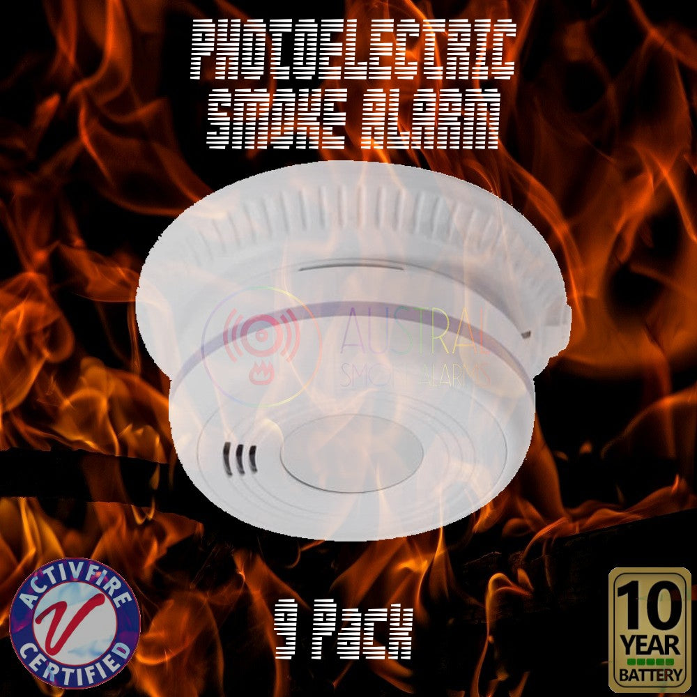 9 Pack Hardwired 240v Interconnected Photoelectric Smoke Alarms with Free Remote