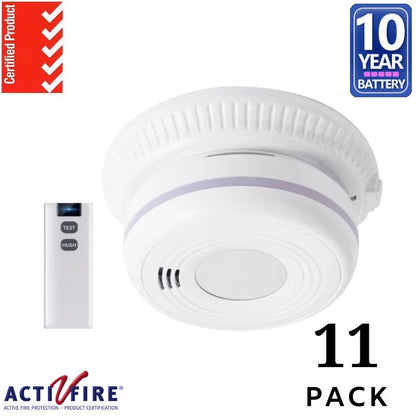 11 Pack Hardwired 240v Interconnected Photoelectric Smoke Alarms with Free Remote