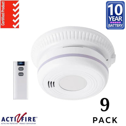 9 Pack Hardwired 240v Interconnected Photoelectric Smoke Alarms with Free Remote