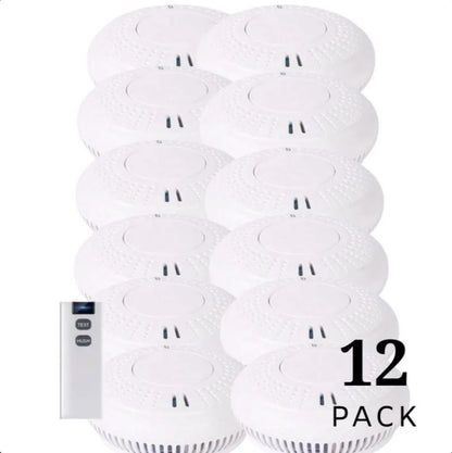 12 Pack Wireless Interconnected Photoelectric Smoke Alarms with Free Remote Control