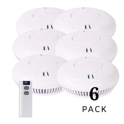 6 Pack Wireless Interconnected Photoelectric Smoke Alarms with Free Remote Control